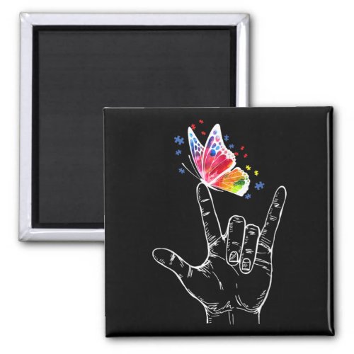 I Love You Hand Sign Language Butterfly Autism Magnet
