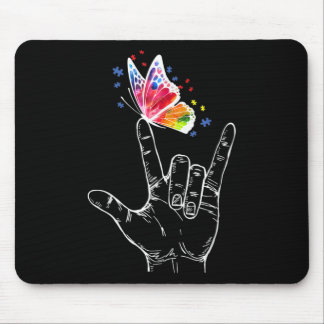 I Love You Hand Sign Language Butterfly Autism Mouse Pad