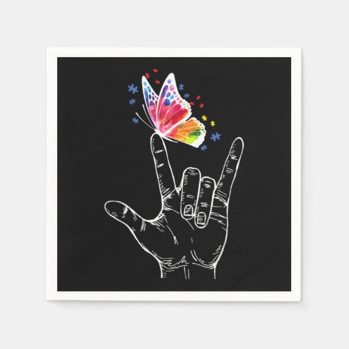 I Love You Hand Sign Language Butterfly Autism Napkins