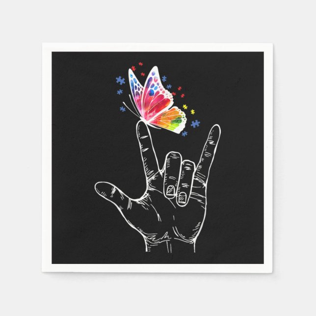 I Love You Hand Sign Language Butterfly Autism Napkins (Front)