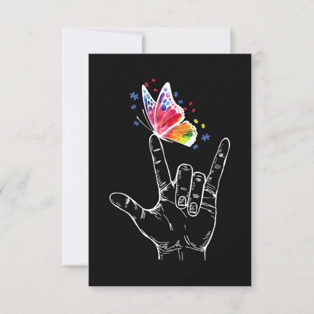 I Love You Hand Sign Language Butterfly Autism Note Card (Front)