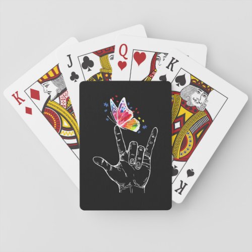 I Love You Hand Sign Language Butterfly Autism Playing Cards