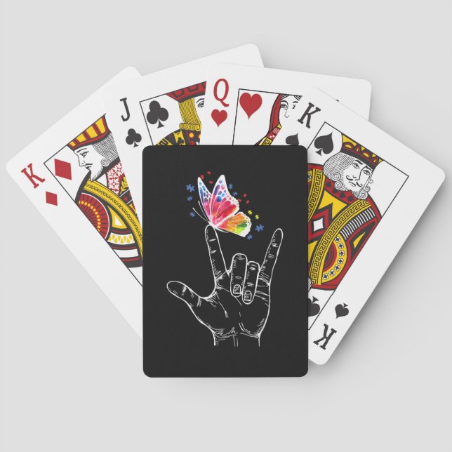 I Love You Hand Sign Language Butterfly Autism Poker Cards (Back)