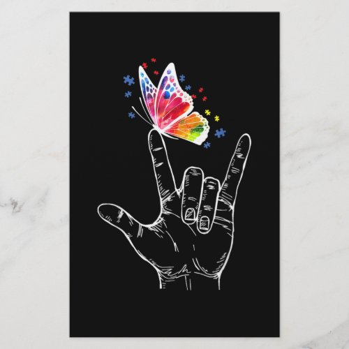 I Love You Hand Sign Language Butterfly Autism Stationery