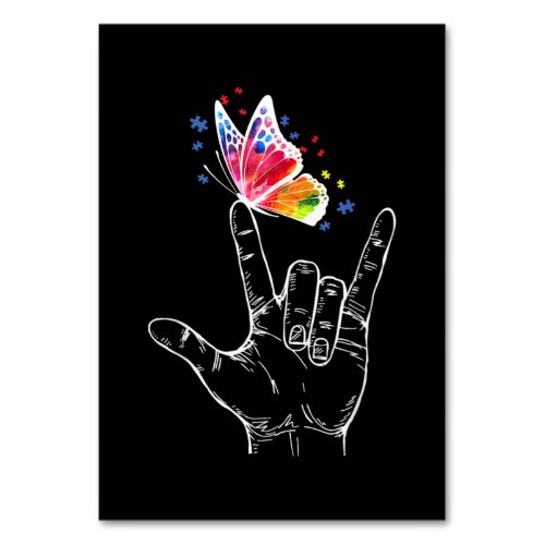 I Love You Hand Sign Language Butterfly Autism Table Number