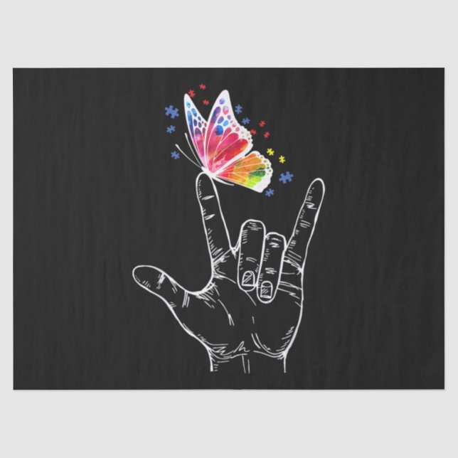 I Love You Hand Sign Language Butterfly Autism Tissue Paper (Front)