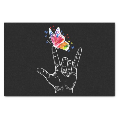 I Love You Hand Sign Language Butterfly Autism Tissue Paper