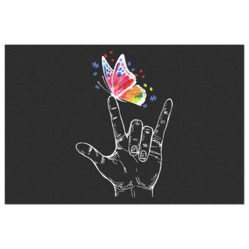 I Love You Hand Sign Language Butterfly Autism Tissue Paper