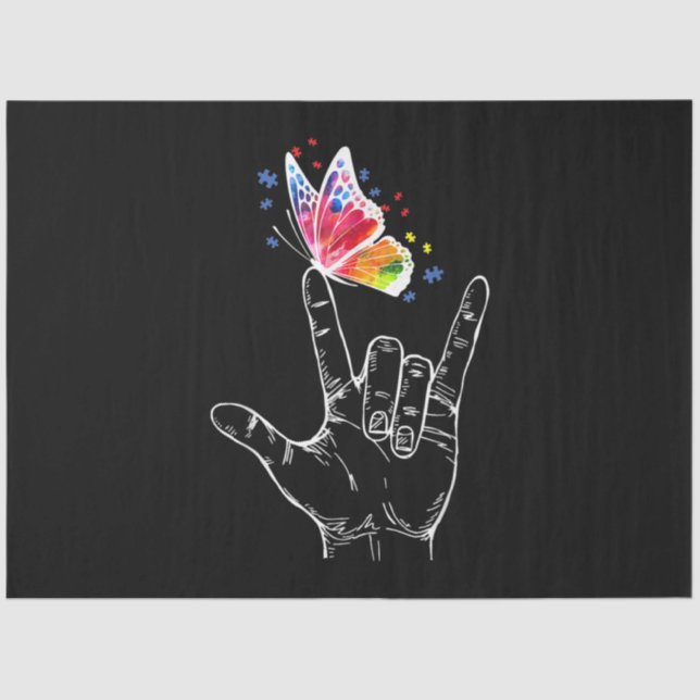 I Love You Hand Sign Language Butterfly Autism Tissue Paper (Front)