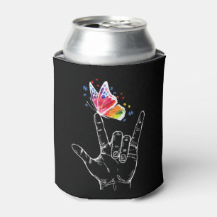 I Love You Hand Sign Language Butterfly Puzzle Pie Can Cooler