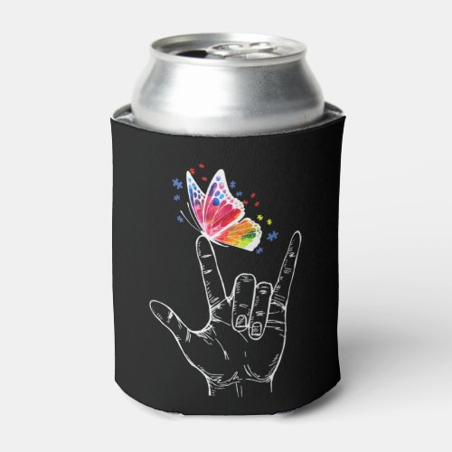 I Love You Hand Sign Language Butterfly Puzzle Pie Can Cooler