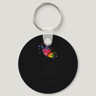 I Love You Hand Sign Language Butterfly Puzzle Pie Keychain