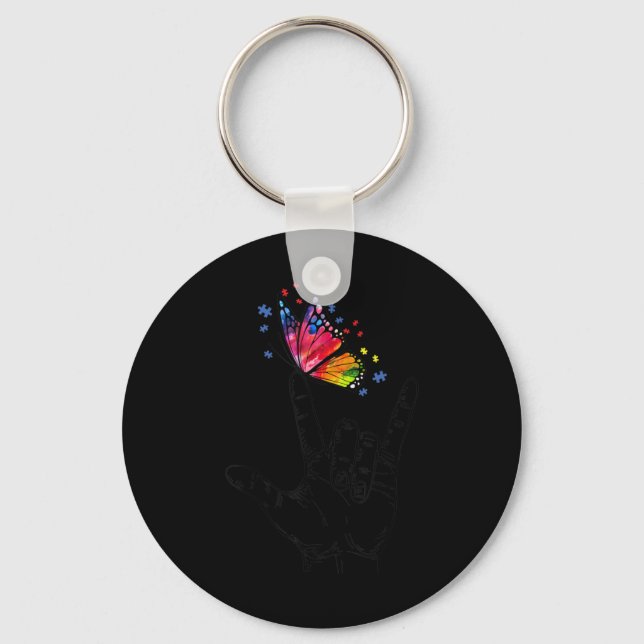 I Love You Hand Sign Language Butterfly Puzzle Pie Keychain (Front)