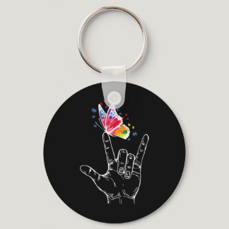 I Love You Hand Sign Language Butterfly Puzzle Pie Keychain