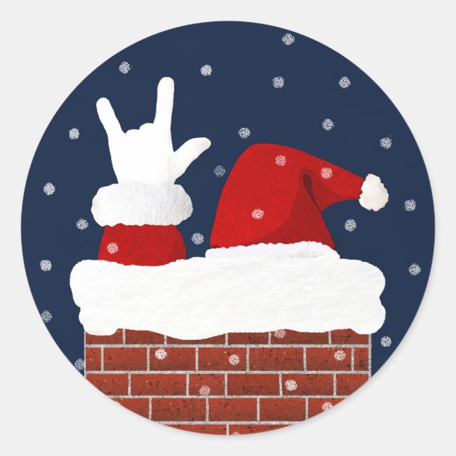 I Love You Handshape ASL Santa Christmas Sticker (Front)