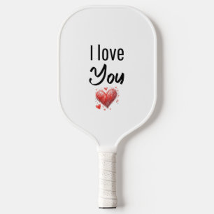 I Love You – Handwritten Text with Red Heart Carbon Fiber Pickleball Paddle