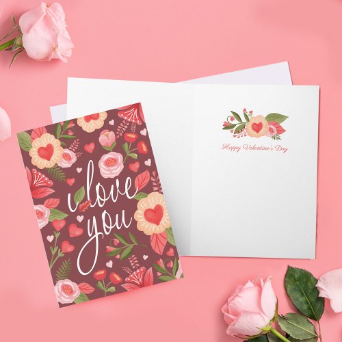 I Love You Happy Valentines Day Floral Watercolor Card