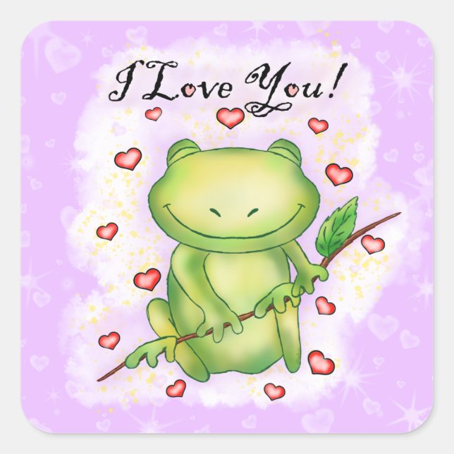 "I Love You" Happy Valentine's Day Frog | Square Sticker (Front)
