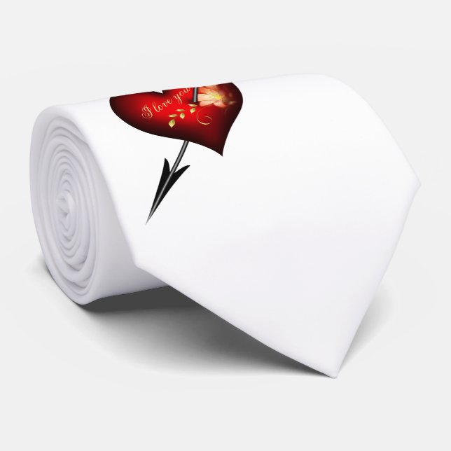 I Love you heart and arrow Neck Tie (Rolled)