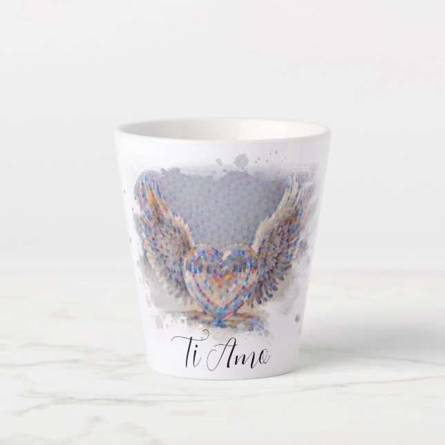 *~*  I Love You Heart Angel Wings AP78 Ti Amo Latte Mug (Front)