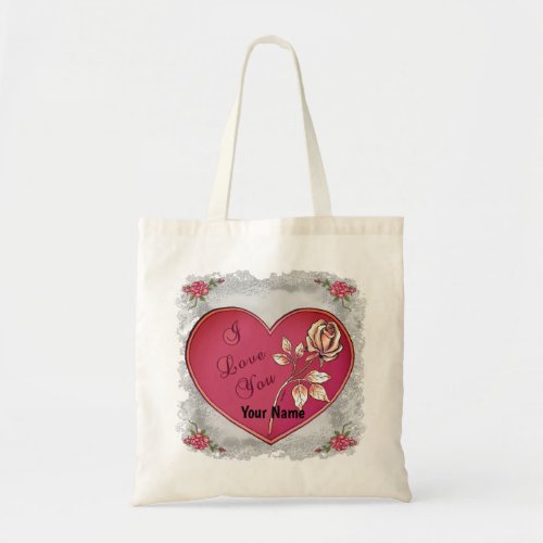 I Love You Heart custom name  tote bag