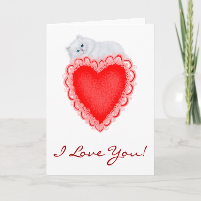 I Love You Heart Kitten Card (Front)