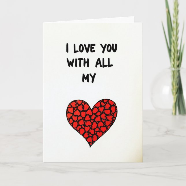 I Love You Heart Pattern Red Art Card (Front)