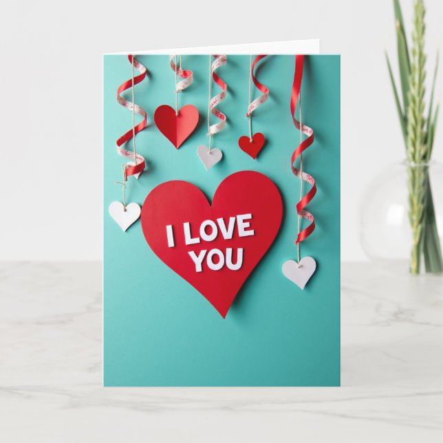 I Love You Heart Swirl Ribbon Card (Front)