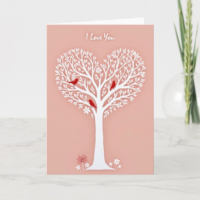 I Love You Heart Tree Birds Card (Front)