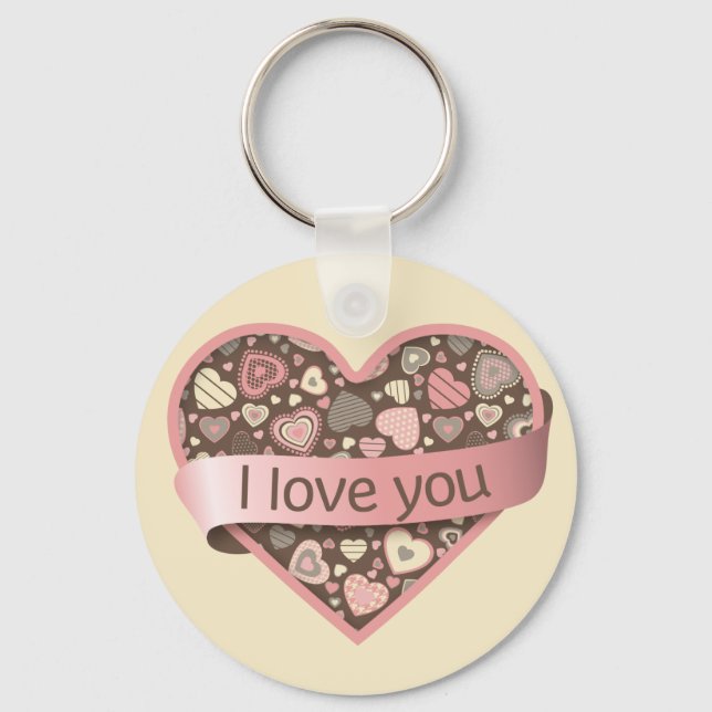 I love you heart with banner - Chocolate Dream Keychain (Front)