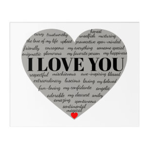 I love you heart word cloud acrylic print