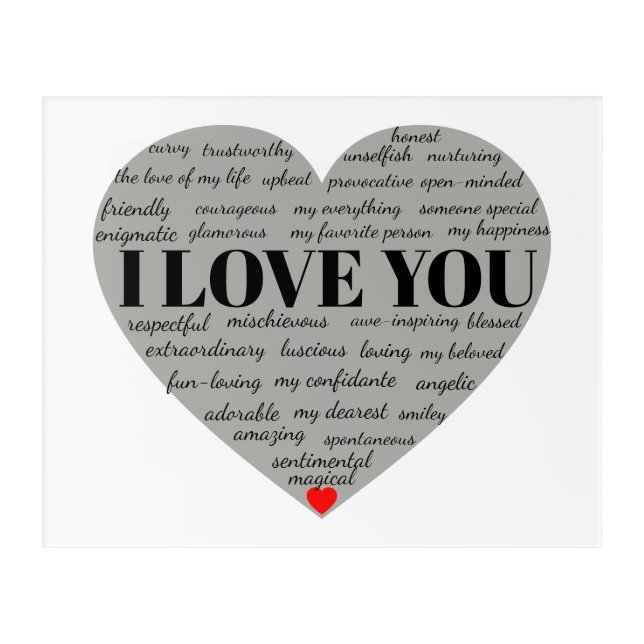 I love you heart word cloud acrylic print (Front)