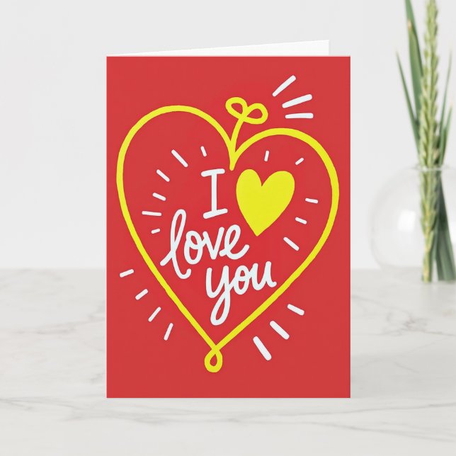 I Love You Heart Yellow Art Card (Front)