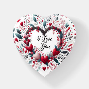 I Love You, Hearts and Flowers Paperweight