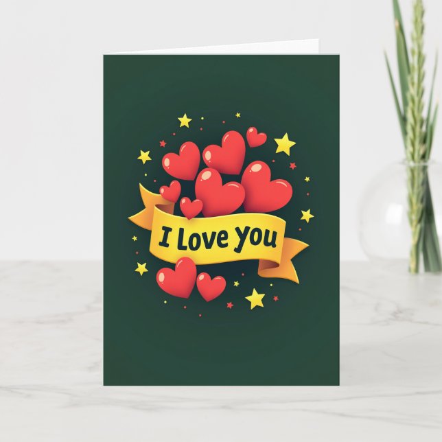 I Love You Hearts And Stars Card (Front)