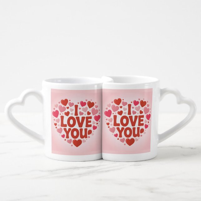 I Love You Hearts Coffee Cup Set (Front Nesting)