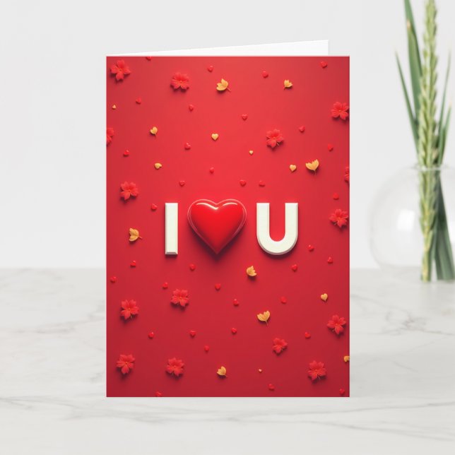 I Love You Hearts Flowers Card (Front)