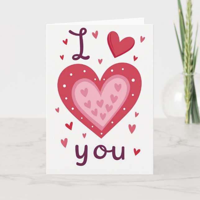 I Love You Hearts Glitter Texture Card (Front)