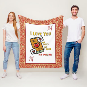 I Love You Hearts Monogram Initials Phone Fun Fleece Blanket