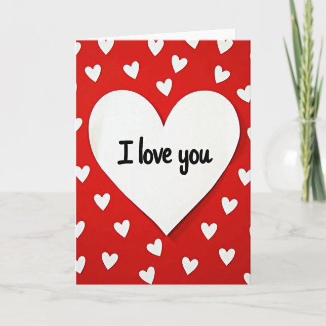 I Love You Hearts Pattern Matte Card (Front)