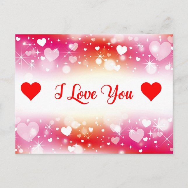 I Love You Hearts Pattern Postcard (Front)