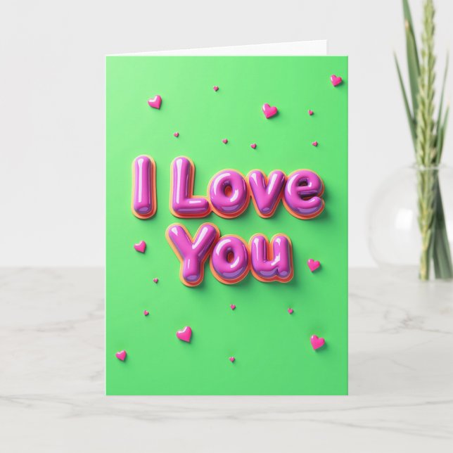 I Love You Hearts Pink Fun Card (Front)