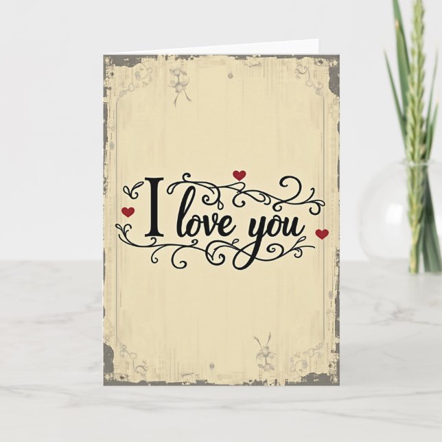 I Love You Hearts Vintage Card (Front)