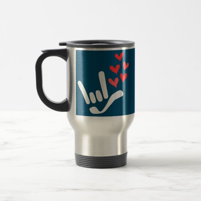 I Love You ILY American Sign Language Talking Travel Mug (Left)