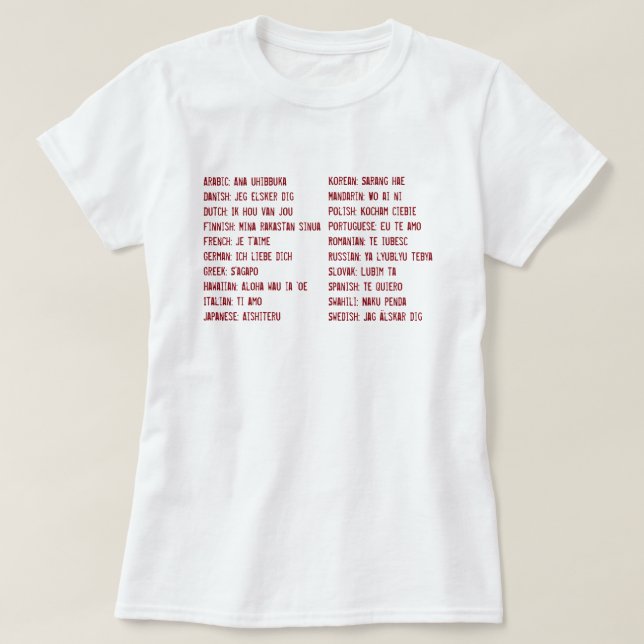 I love you in 20 different Languages T-Shirt (Design Front)