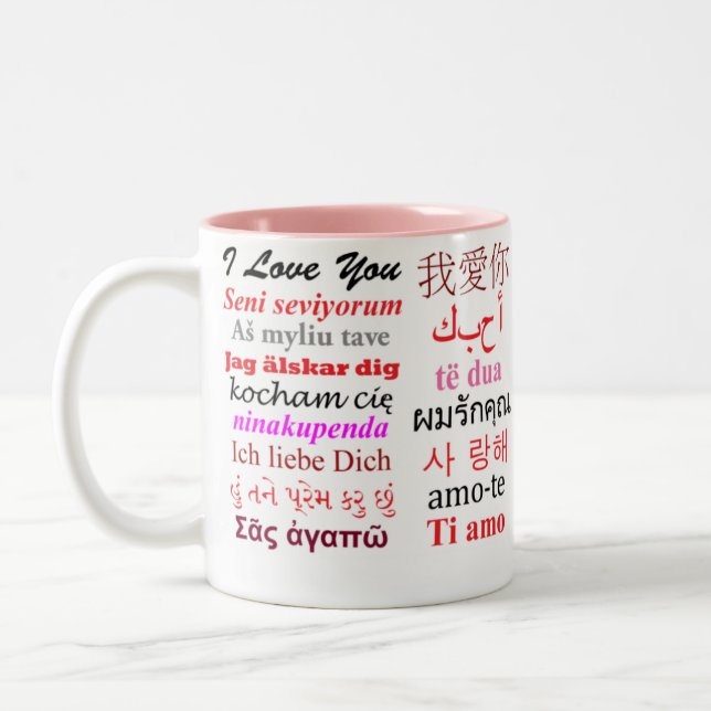 I Love You in 63 Languages Pink Mug (Left)