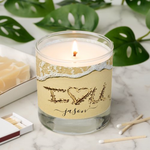 I Love You in Beach Sand Black Script Name Scented Candle