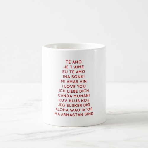 I Love You In Different Languages in Red Print Coffee Mug