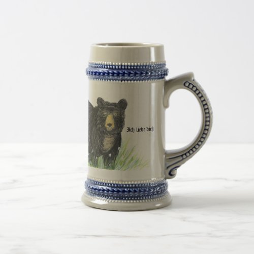  i love you in German  Black Bear blue trim Beer Stein