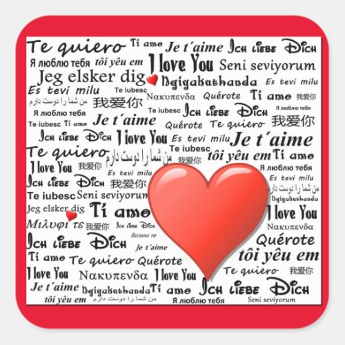 I Love You in Many Languages Square Sticker